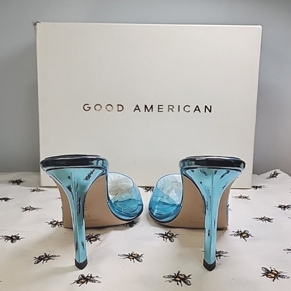 NIB| $195 Good American Transparent Blue Heels - Picture 7 of 8